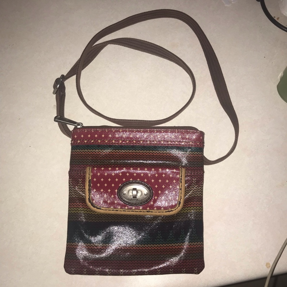 Nwot Leather Fossil crossbody Key Per bag multicolor southwestern - Picture 3 of 5